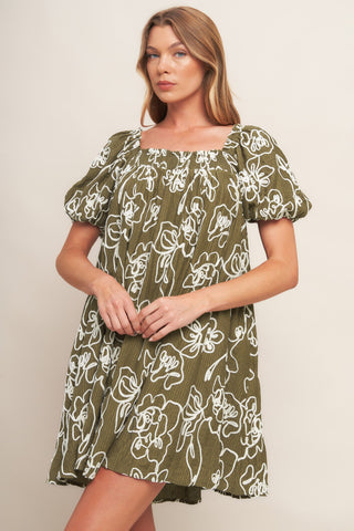 BOTANICAL OUTLINE WOVEN MINI DRESS - By Baano