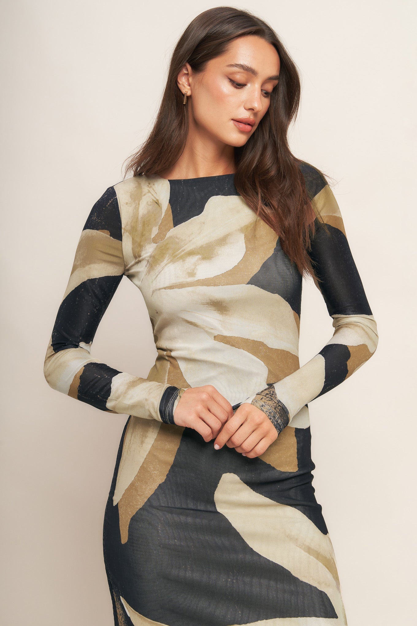 ABSTRACT BOTANICA POWER MESH MIDI DRESS - By Baano