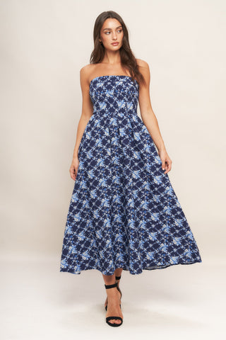 BLUE RENAISSANCE WOVEN MIDI DRESS - By Baano