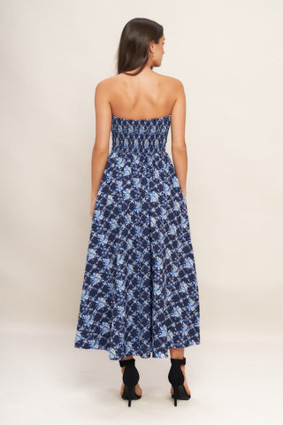 BLUE RENAISSANCE WOVEN MIDI DRESS - By Baano