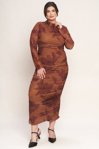 AMBER FLORA POWER MESH MIDI DRESS - By Baano