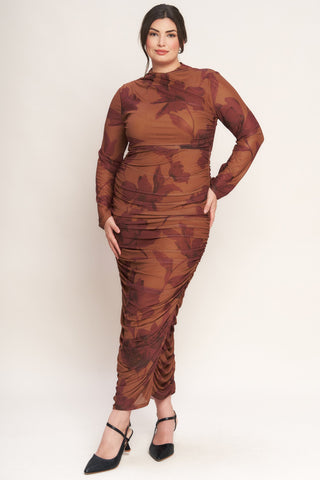 AMBER FLORA POWER MESH MIDI DRESS - By Baano