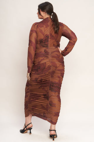 AMBER FLORA POWER MESH MIDI DRESS - By Baano