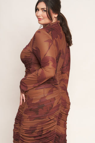 AMBER FLORA POWER MESH MIDI DRESS - By Baano