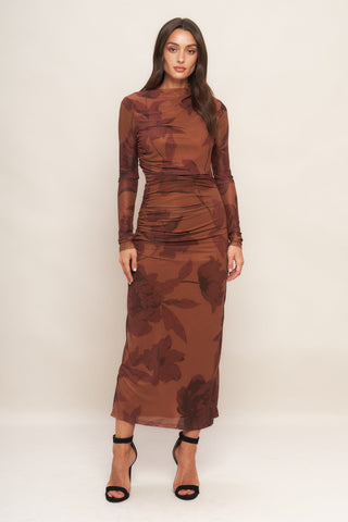 AMBER FLORA POWER MESH MIDI DRESS - By Baano