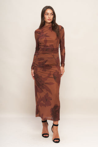 AMBER FLORA POWER MESH MIDI DRESS - By Baano