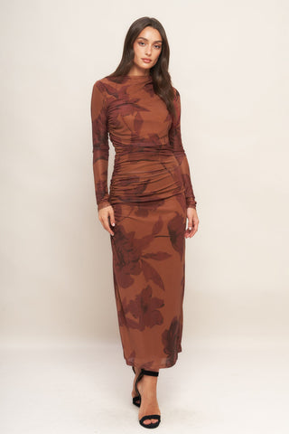 AMBER FLORA POWER MESH MIDI DRESS - By Baano