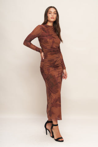 AMBER FLORA POWER MESH MIDI DRESS - By Baano