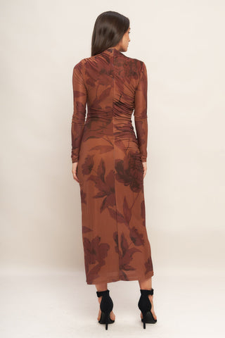 AMBER FLORA POWER MESH MIDI DRESS - By Baano