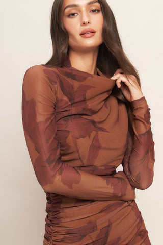 AMBER FLORA POWER MESH MIDI DRESS - By Baano