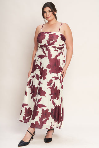 WINE BLOOM POWER MESH MIDI DRESS Flying Tomato