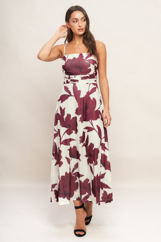 WINE BLOOM POWER MESH MIDI DRESS Flying Tomato