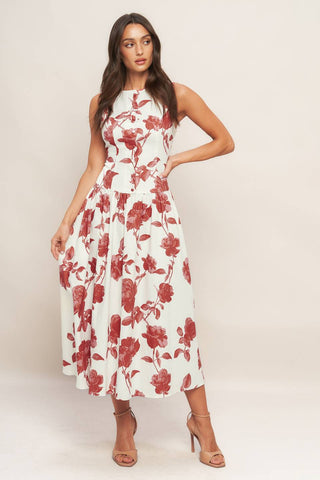 ROMA FLORAL WOVEN MIDI DRESS - By Baano