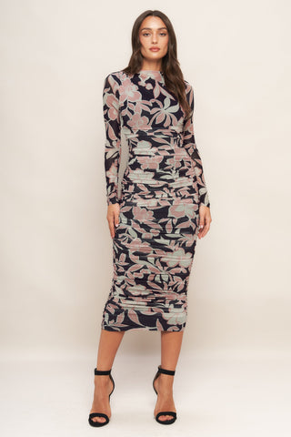 MUTED ROMANCE POWER MESH MIDI DRESS - By Baano