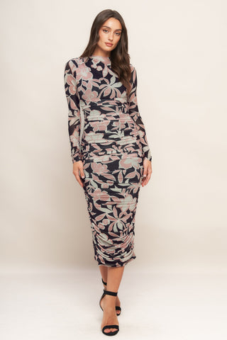 MUTED ROMANCE POWER MESH MIDI DRESS - By Baano
