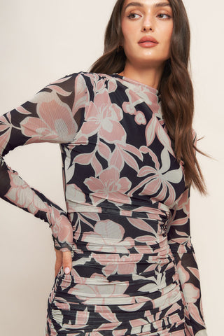 MUTED ROMANCE POWER MESH MIDI DRESS - By Baano