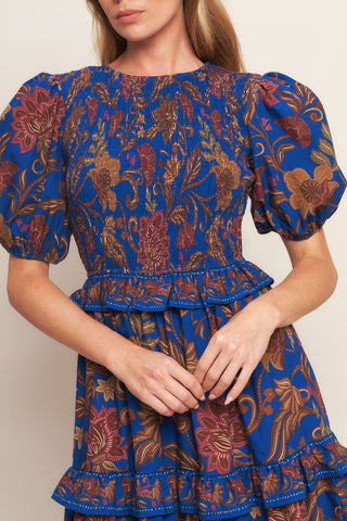 BOHEMIAN NAVY FLORAL WOVEN MIDI DRESS