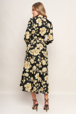 MIDNIGHT BLOOM BLACK WOVEN MIDI DRESS - By Baano