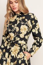 MIDNIGHT BLOOM BLACK WOVEN MIDI DRESS - By Baano