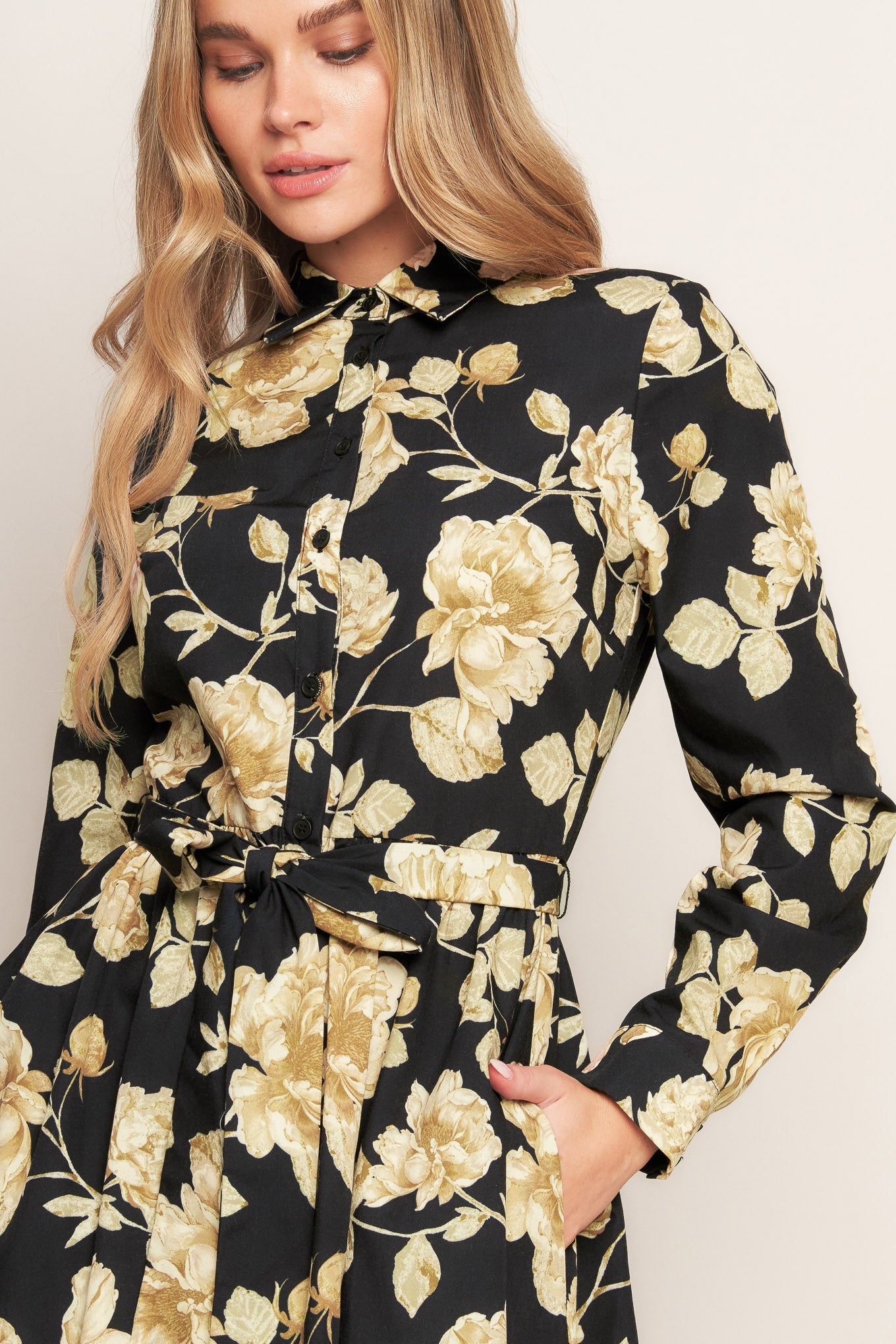 MIDNIGHT BLOOM BLACK WOVEN MIDI DRESS - By Baano