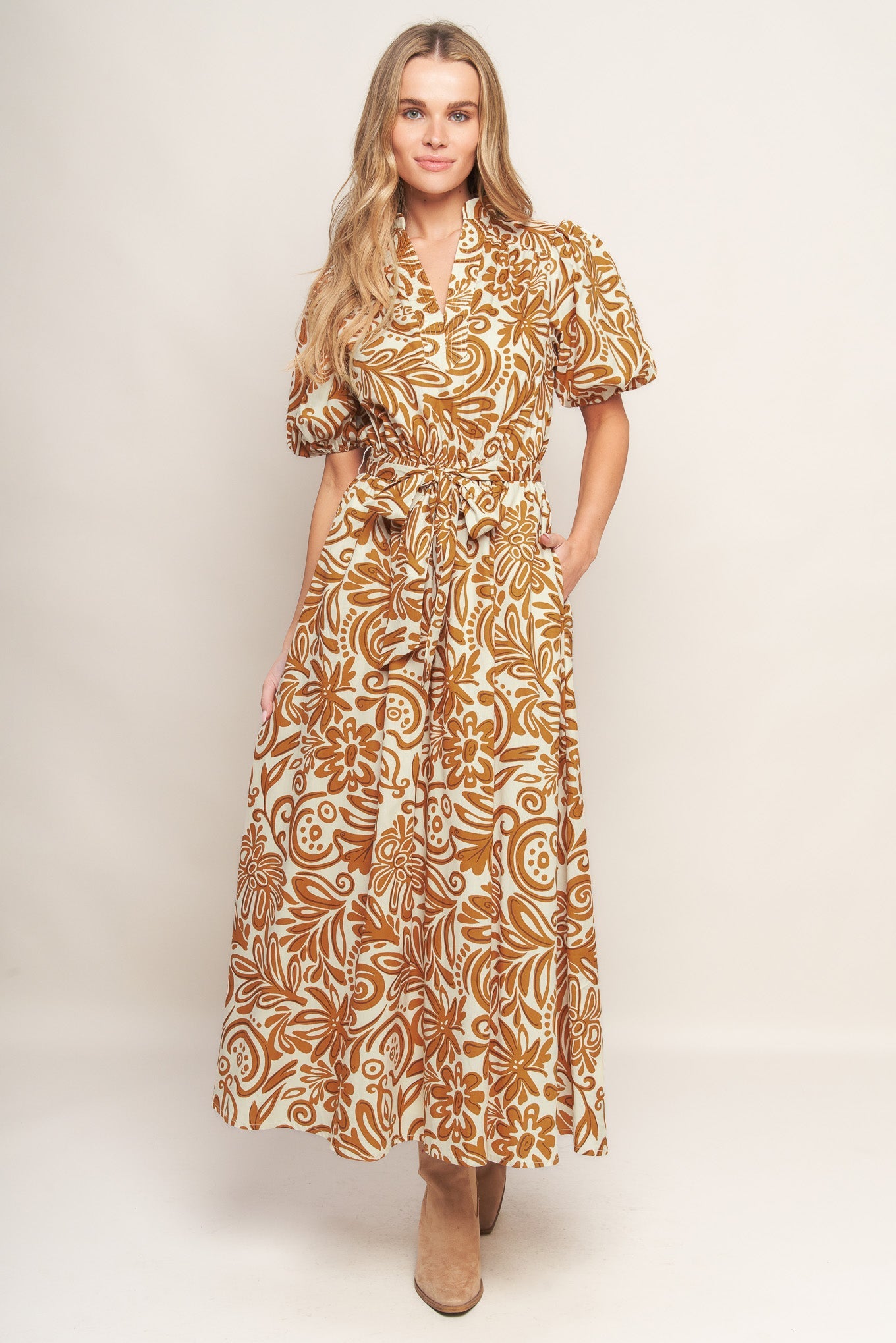 CINNAMON GARDEN WOVEN MIDI DRESS - By Baano