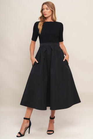 EVENING GRACE BLACK WOVEN MIDI DRESS - By Baano