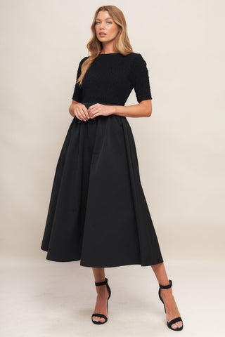 EVENING GRACE BLACK WOVEN MIDI DRESS - By Baano