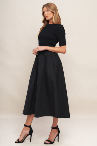 EVENING GRACE BLACK WOVEN MIDI DRESS - By Baano