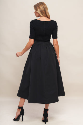 EVENING GRACE BLACK WOVEN MIDI DRESS - By Baano