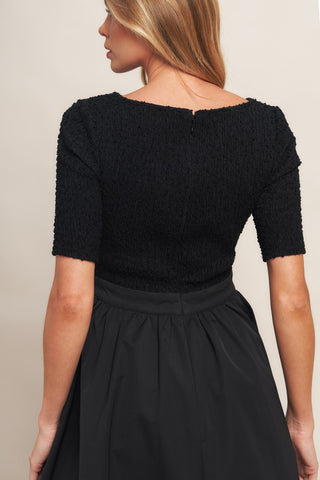 EVENING GRACE BLACK WOVEN MIDI DRESS - By Baano