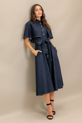 NOSTALGIA COAST DENIM MIDI DRESS - By Baano