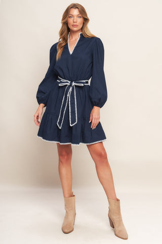 URBAN NOIR NAVY WOVEN MINI DRESS - By Baano