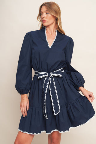 URBAN NOIR NAVY WOVEN MINI DRESS - By Baano