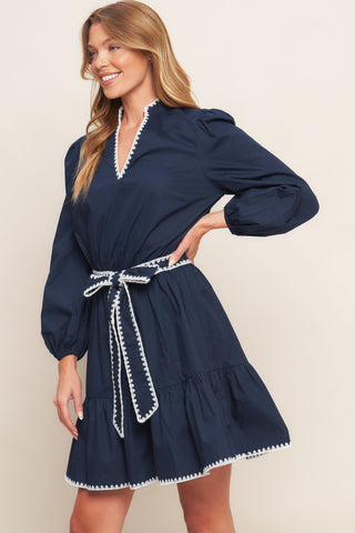 URBAN NOIR NAVY WOVEN MINI DRESS - By Baano