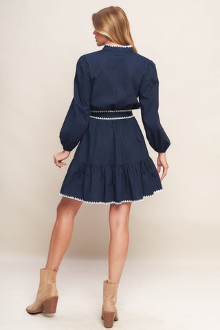 URBAN NOIR NAVY WOVEN MINI DRESS - By Baano