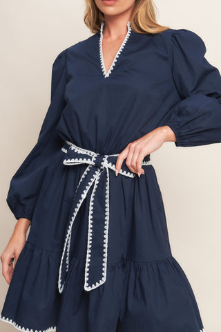URBAN NOIR NAVY WOVEN MINI DRESS - By Baano