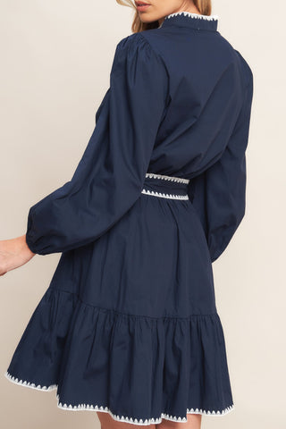 URBAN NOIR NAVY WOVEN MINI DRESS - By Baano