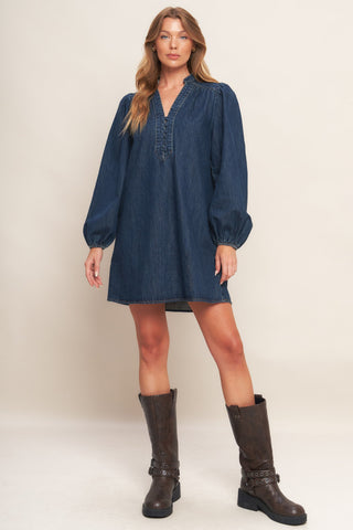 CANYON BREEZE DENIM MINI DRESS - By Baano