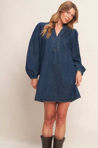 CANYON BREEZE DENIM MINI DRESS - By Baano