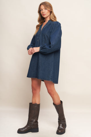 CANYON BREEZE DENIM MINI DRESS - By Baano
