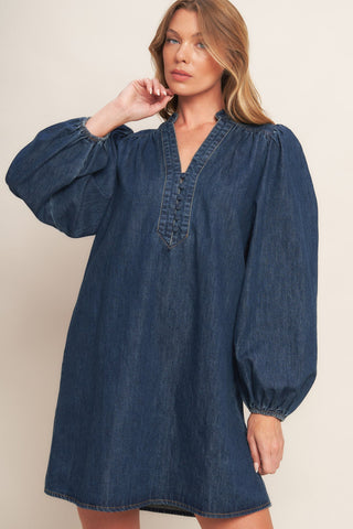 CANYON BREEZE DENIM MINI DRESS - By Baano