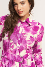 BERRY PETAL WOVEN MIDI SHIRT DRESS