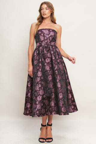 AUBERGINE CHIC JACQUARD WOVEN MIDI DRESS - By Baano