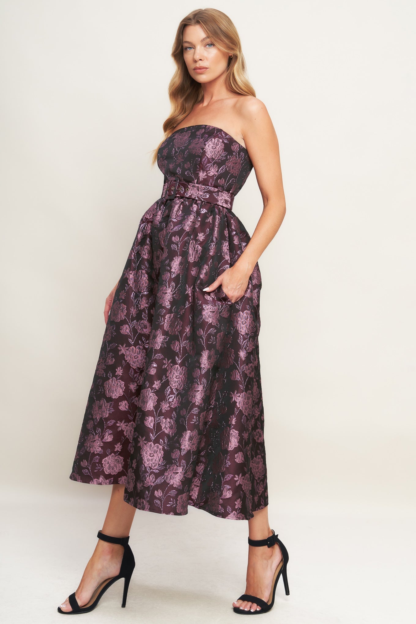 AUBERGINE CHIC JACQUARD WOVEN MIDI DRESS - By Baano