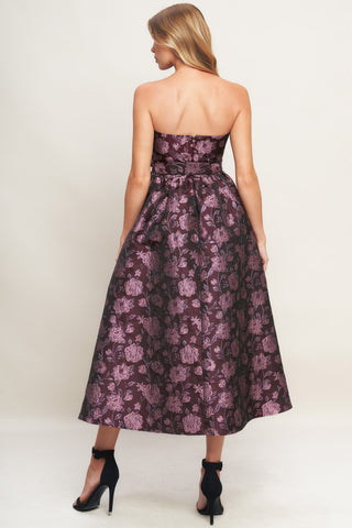 AUBERGINE CHIC JACQUARD WOVEN MIDI DRESS - By Baano