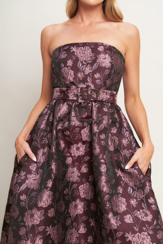 AUBERGINE CHIC JACQUARD WOVEN MIDI DRESS - By Baano