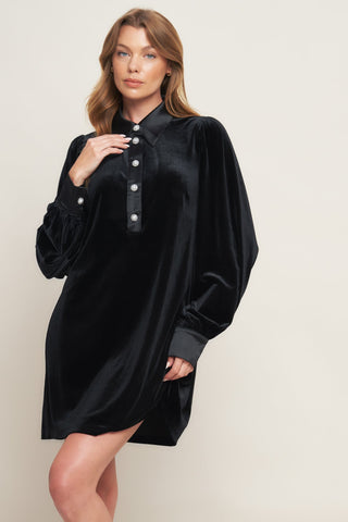VELVET POWER BLACK MINI DRESS - By Baano