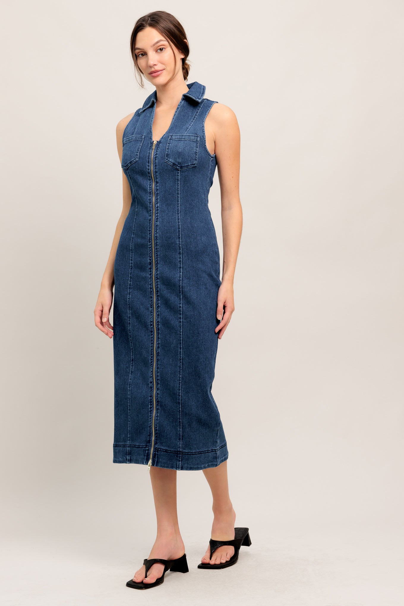EVERYDAY EDGE DENIM MIDI DRESS Flying Tomato