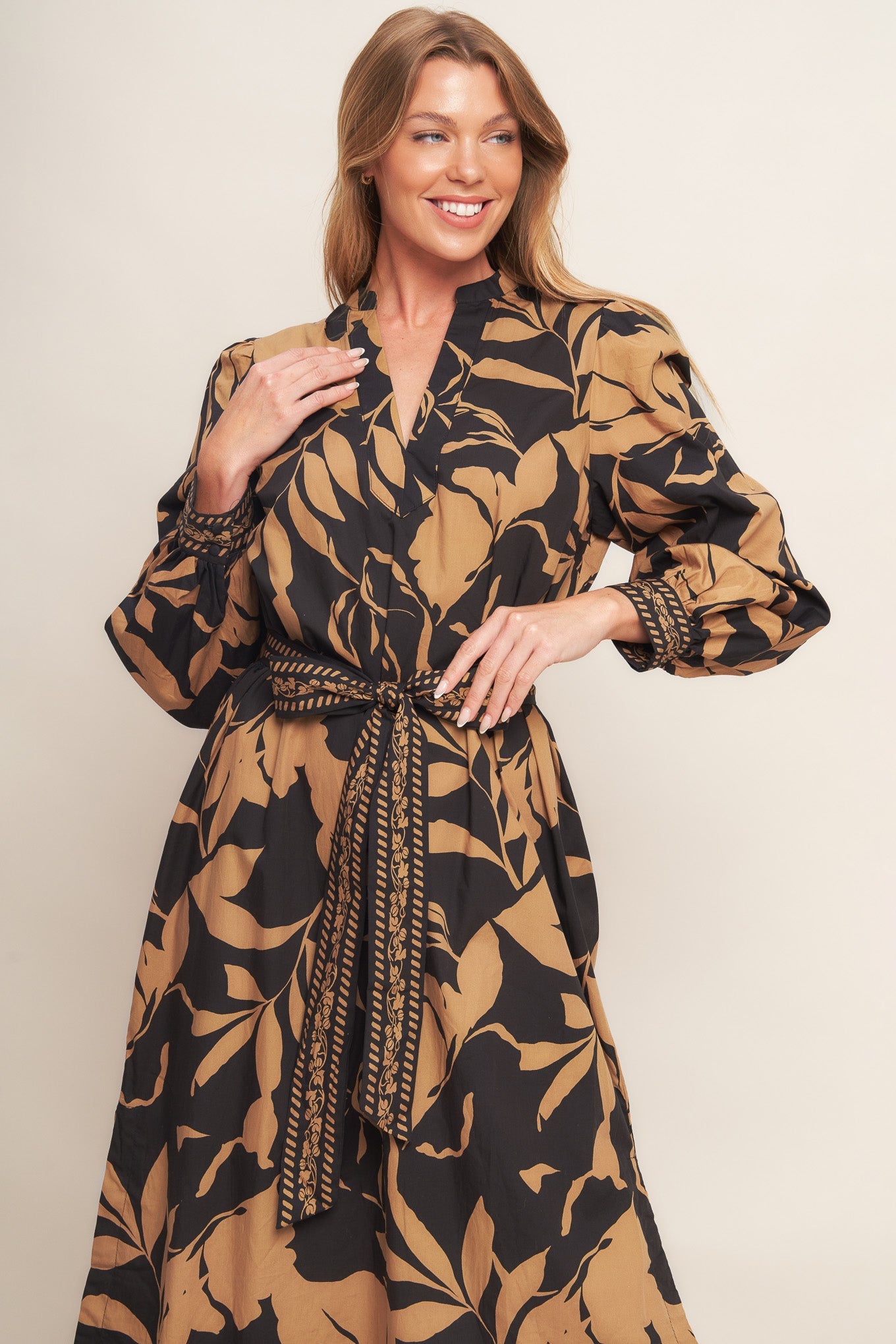 AUTUMN LEAF WOVEN MIDI DRESS - By Baano