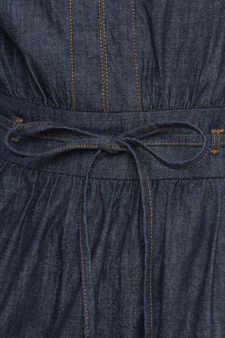 POWER DENIM GODDESS DARK INDIGO MIDI DRESS Flying Tomato
